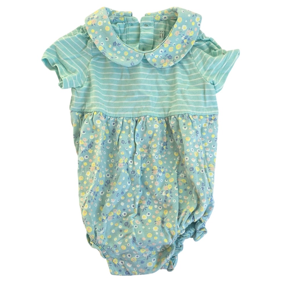 Baby Girls Gap Striped Floral Peter Pan Collar Bubble Romper